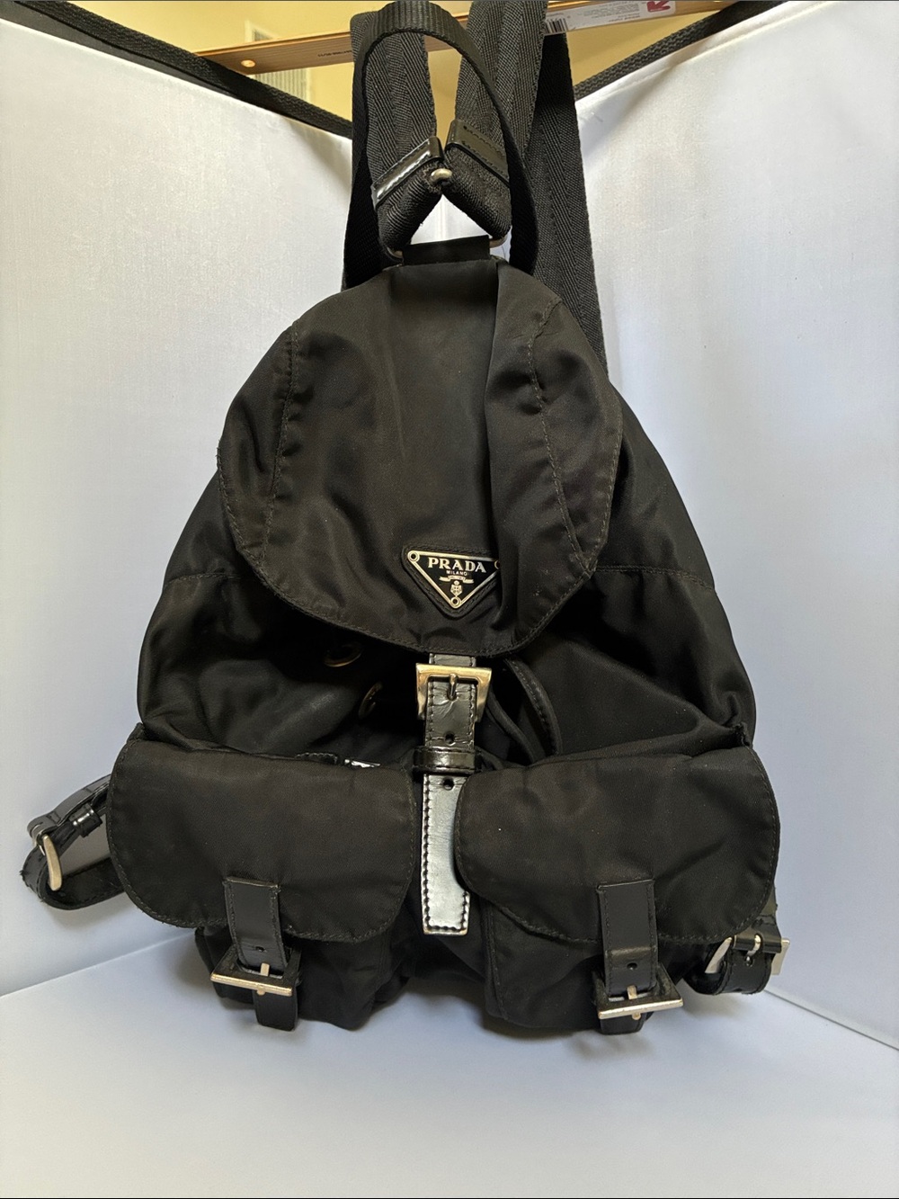 Prada Black Nylon Backpack with Logo Patch